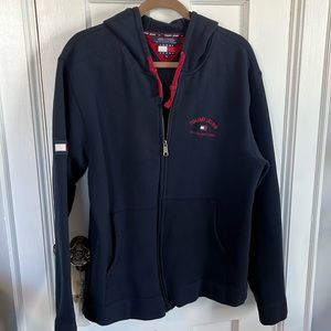 Tommy Hilfiger L blue hooded sweat jacket very good condition